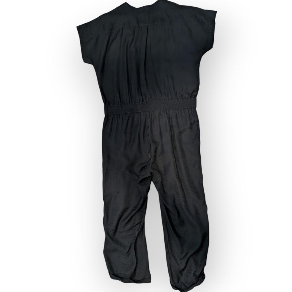 DKNY Black V-Neck Button Down Short Sleeve Rolled Ankle Hem Jumpsuit Women's XL - Picture 15 of 16